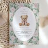 Teddy Bear and Pink Flowers First Birthday Invitation, Birthday Stationery, Girl Birthday, Printable File, Edit Yourself, SH232