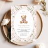 Cute Bear and Pink Flowers Baby Shower Invitation, Girl Baby Shower, Printable File, Edit Yourself, SH233