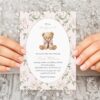 Cute Bear and Pink Flowers Baby Shower Invitation, Girl Baby Shower, Printable File, Edit Yourself, SH233