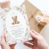 Cute Bear and Pink Flowers Baby Shower Invitation, Girl Baby Shower, Printable File, Edit Yourself, SH233