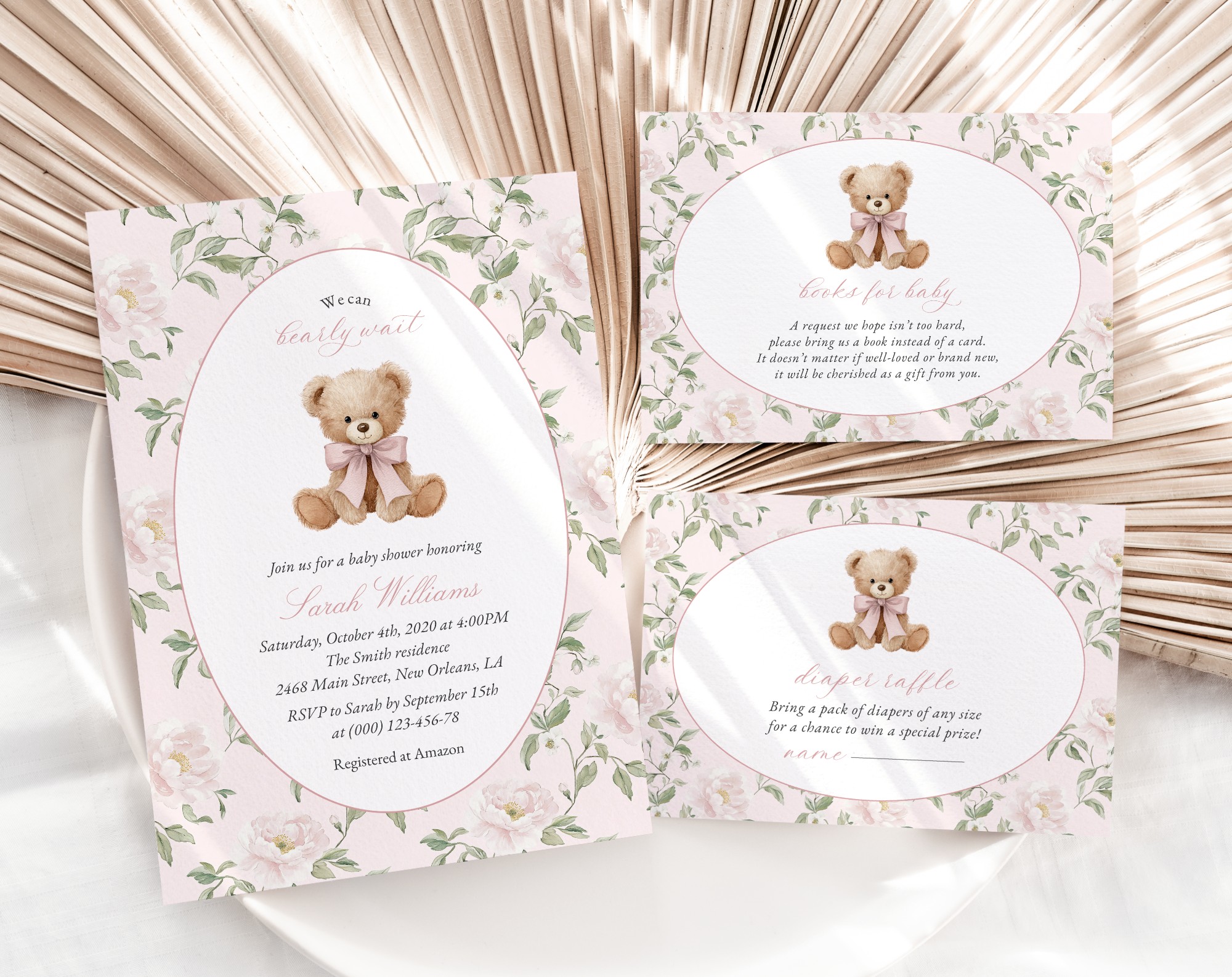 Cute Bear and Pink Flowers Baby Shower Invitation Suite, Girl Baby Shower, Printable File, Edit Yourself, SH233 Cute Bear and Pink Flowers Baby Shower Invitation Suite, Girl Baby Shower, Printable File, Edit Yourself, SH233
