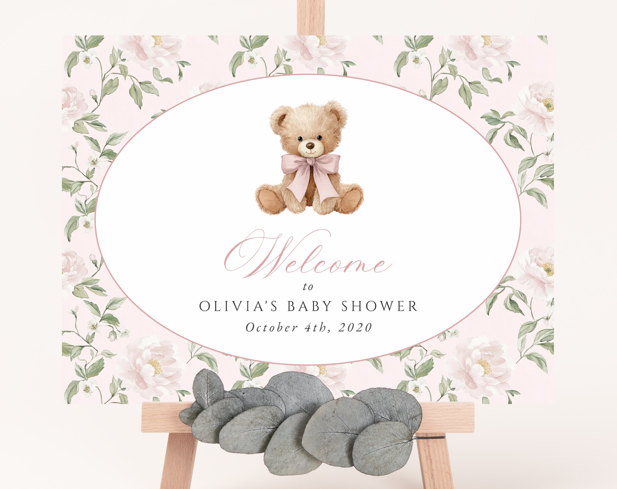 Cute Bear and Pink Flowers Welcome Sign, Baby Shower Sign, Girl Baby Shower, Printable File, Edit Yourself, SH233 Cute Bear and Pink Flowers Welcome Sign, Baby Shower Sign, Girl Baby Shower, Printable File, Edit Yourself, SH233