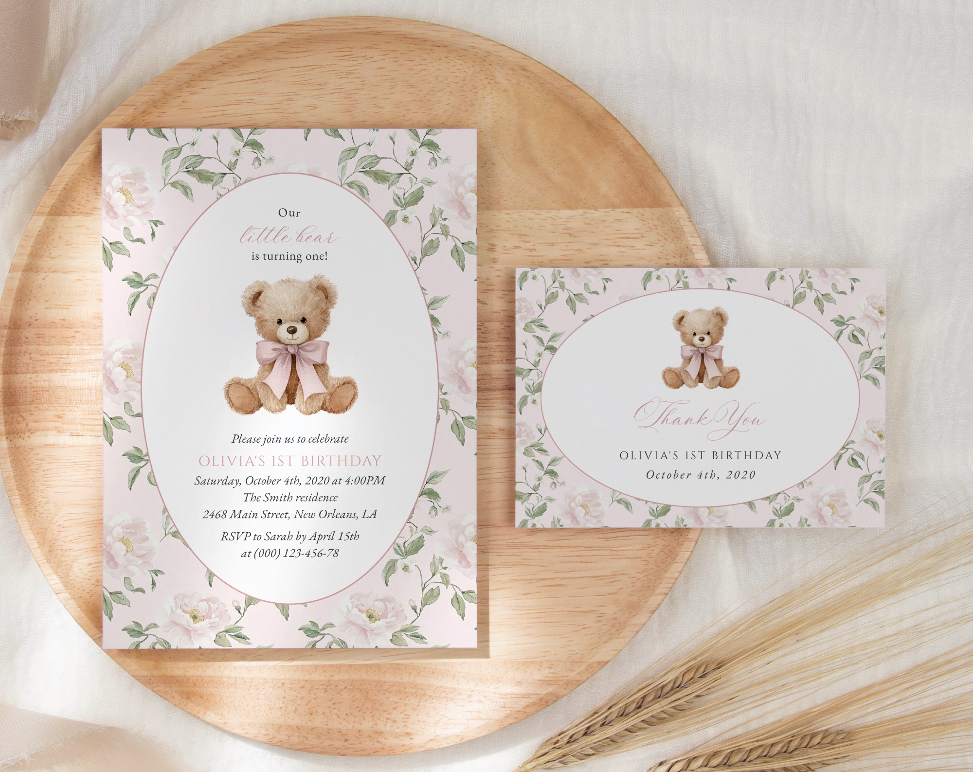 SH234 Cute Bear and Pink Flowers First Birthday Shop by Collection