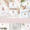 Baby Bear and Pink Flowers Baby Shower Mini Bundle, Girl Baby Shower, Printable File, Edit Yourself, SH235