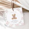 Baby Bear and Pink Flowers Favor Tags, Gift Tags, Girl Baby Shower, Printable File, Edit Yourself, SH235