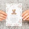 Baby Bear and Pink Flowers Baby Shower Invitation, Girl Baby Shower, Printable File, Edit Yourself, SH235