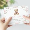 Baby Bear and Pink Flowers Thank You Card, Girl Baby Shower, Printable File, Edit Yourself, SH235