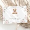 Baby Bear and Pink Flowers Thank You Card, Girl Baby Shower, Printable File, Edit Yourself, SH235