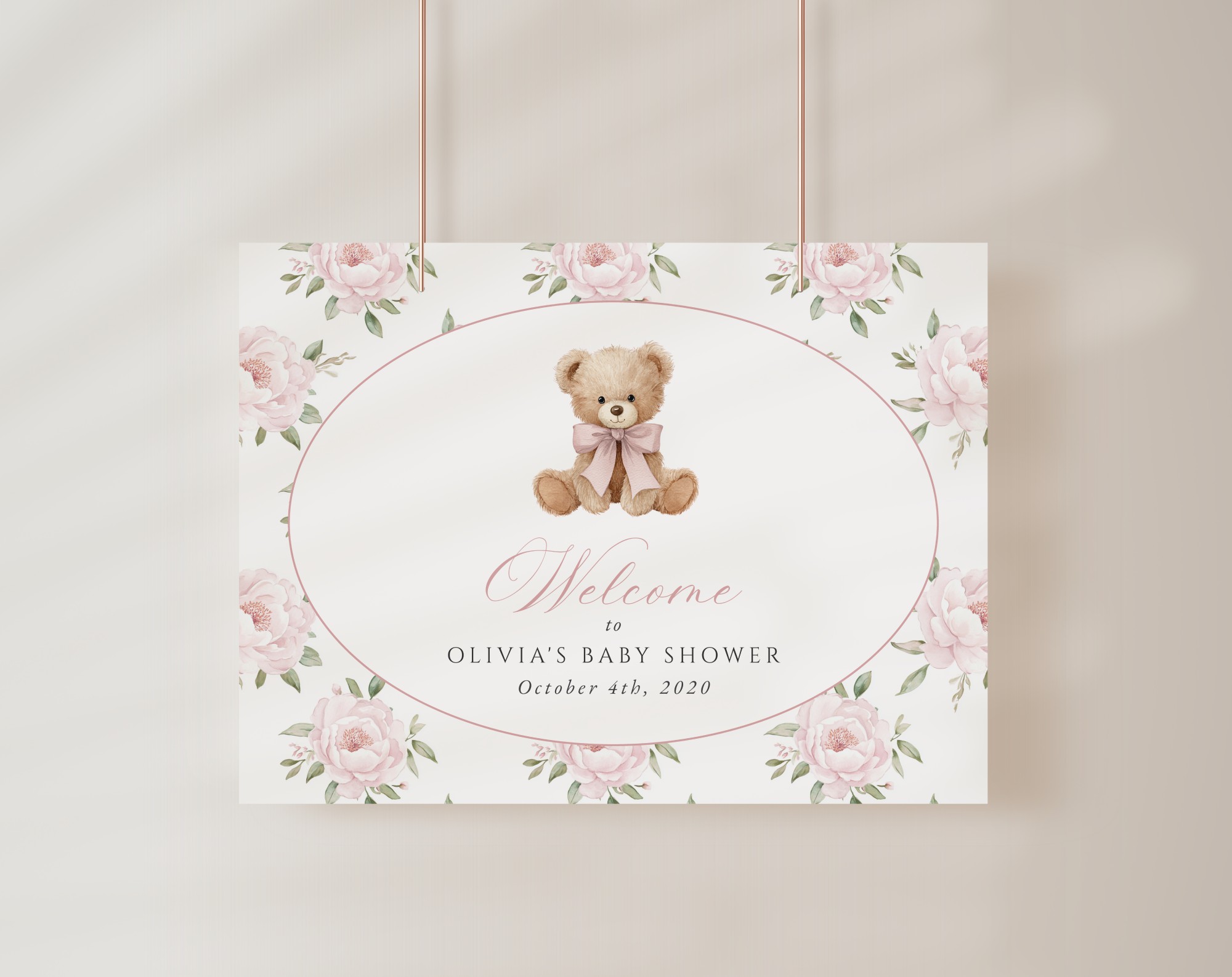 Baby Bear and Pink Flowers Welcome Sign, Baby Shower Sign, Girl Baby Shower, Printable File, Edit Yourself, SH235 Baby Bear and Pink Flowers Welcome Sign, Baby Shower Sign, Girl Baby Shower, Printable File, Edit Yourself, SH235