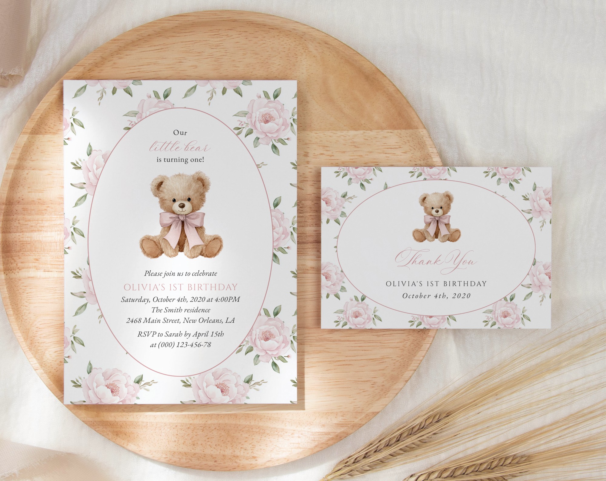 SH236 Baby Bear and Pink Flowers First Birthday Shop by Collection