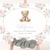 Baby Bear and Pink Flowers Welcome Sign, First Birthday, Girl Birthday, Printable File, Edit Yourself, SH236