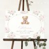 Baby Bear and Pink Flowers Welcome Sign, First Birthday, Girl Birthday, Printable File, Edit Yourself, SH236
