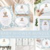 Teddy Bear and Blue Flowers Baby Shower Mini Bundle, Boy Baby Shower, Printable File, Edit Yourself, SH237