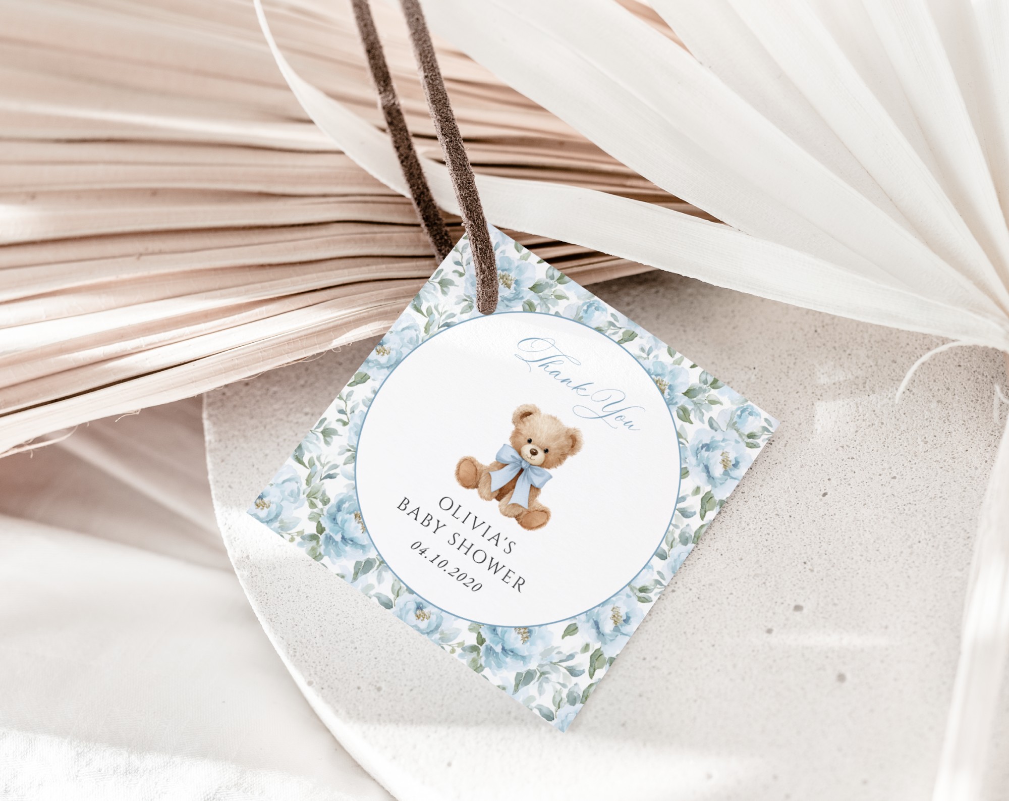 Teddy Bear and Blue Flowers Favor Tags, Gift Tags, Boy Baby Shower, Printable File, Edit Yourself, SH237 Teddy Bear and Blue Flowers Favor Tags, Gift Tags, Boy Baby Shower, Printable File, Edit Yourself, SH237