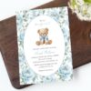 Teddy Bear and Blue Flowers Baby Shower Invitation, Boy Baby Shower, Printable File, Edit Yourself, SH237