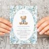 Teddy Bear and Blue Flowers Baby Shower Invitation, Boy Baby Shower, Printable File, Edit Yourself, SH237