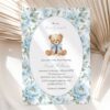Teddy Bear and Blue Flowers Baby Shower Invitation, Boy Baby Shower, Printable File, Edit Yourself, SH237