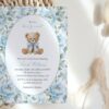 Teddy Bear and Blue Flowers Baby Shower Invitation, Boy Baby Shower, Printable File, Edit Yourself, SH237