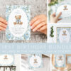Teddy Bear and Blue Flowers First Birthday Mini Bundle, Boy Birthday, Printable File, Edit Yourself, SH238