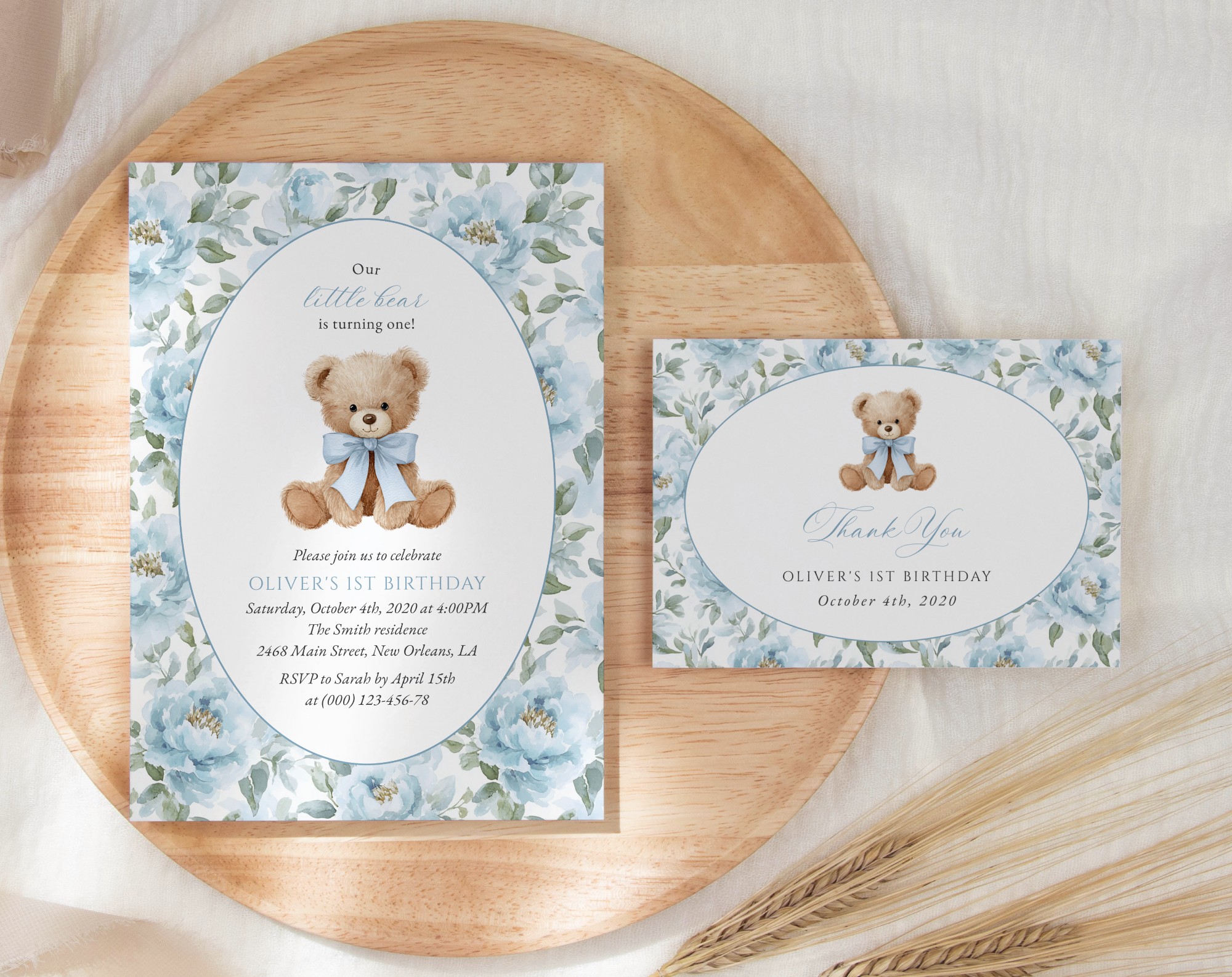 SH238 Teddy Bear and Blue Flowers First Birthday Shop by Collection