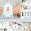 Teddy Bear and Blue Flowers First Birthday Mini Bundle, Boy Birthday, Printable File, Edit Yourself, SH238