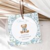 Teddy Bear and Blue Flowers Favor Tags, First Birthday, Boy Birthday, Printable File, Edit Yourself, SH238