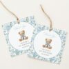 Teddy Bear and Blue Flowers Favor Tags, First Birthday, Boy Birthday, Printable File, Edit Yourself, SH238