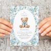Teddy Bear and Blue Flowers First Birthday Invitation, Birthday Stationery, Boy Birthday, Printable File, Edit Yourself, SH238