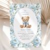 Teddy Bear and Blue Flowers First Birthday Invitation, Birthday Stationery, Boy Birthday, Printable File, Edit Yourself, SH238