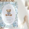 Teddy Bear and Blue Flowers First Birthday Invitation, Birthday Stationery, Boy Birthday, Printable File, Edit Yourself, SH238