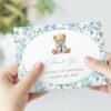 Teddy Bear and Blue Flowers Thank You Card, First Birthday, Boy Birthday, Printable File, Edit Yourself, SH238