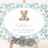 Teddy Bear and Blue Flowers Welcome Sign, First Birthday, Boy Birthday, Printable File, Edit Yourself, SH238