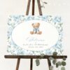 Teddy Bear and Blue Flowers Welcome Sign, First Birthday, Boy Birthday, Printable File, Edit Yourself, SH238
