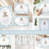 Cute Bear and Blue Flowers Baby Shower Mini Bundle, Boy Baby Shower, Printable File, Edit Yourself, SH239