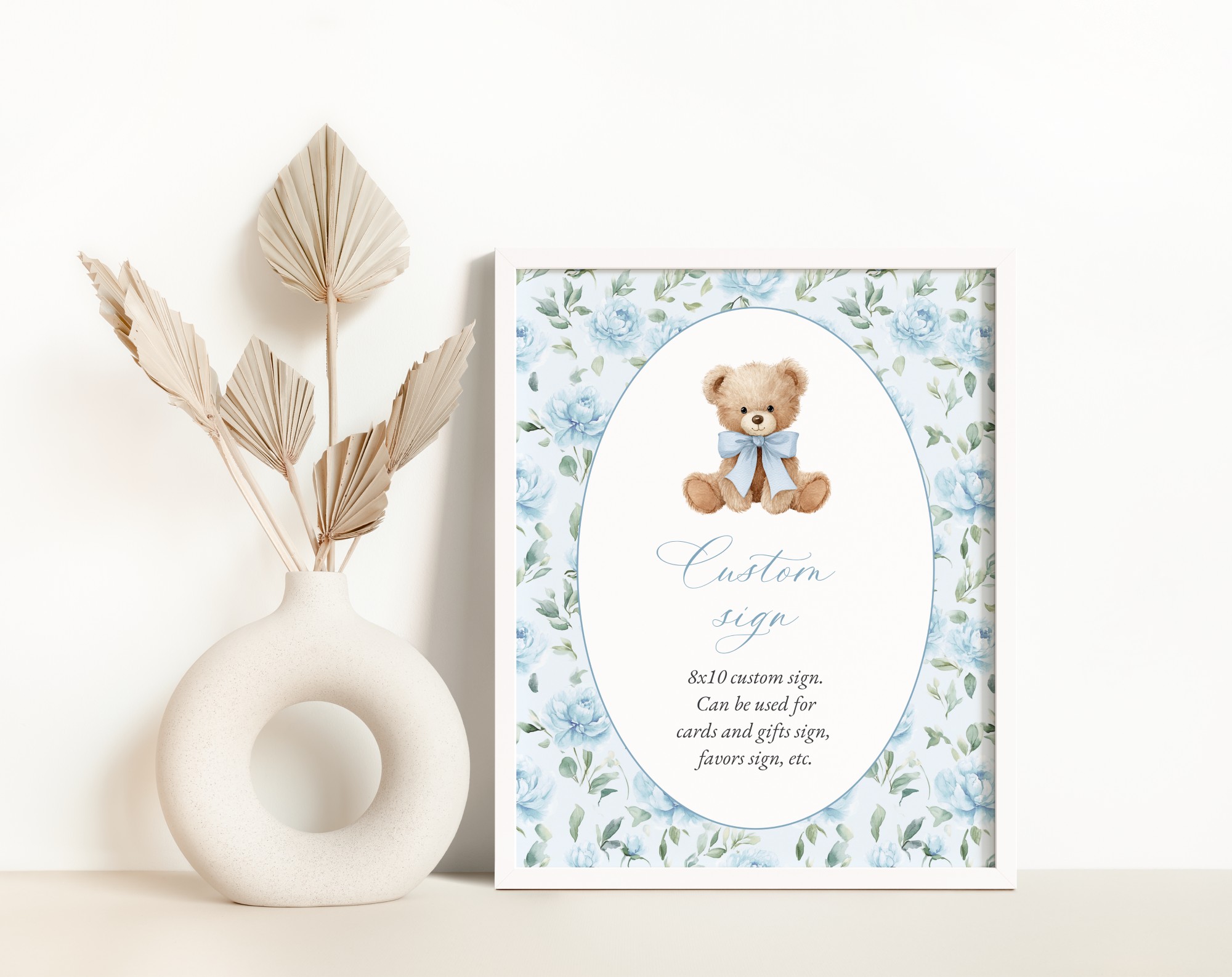 Cute Bear and Blue Flowers Custom Sign, Printable File, Edit Yourself, SH239 SH240 Cute Bear and Blue Flowers Custom Sign, Printable File, Edit Yourself, SH239 SH240