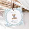 Cute Bear and Blue Flowers Favor Tags, Gift Tags, Boy Baby Shower, Printable File, Edit Yourself, SH239