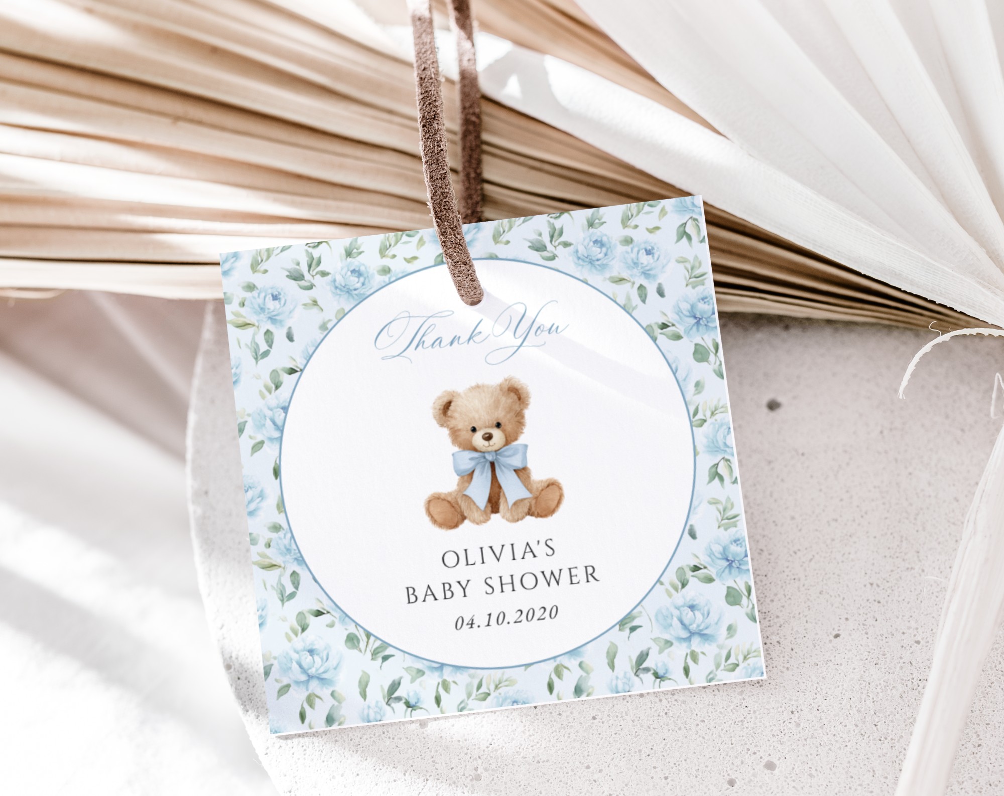 Cute Bear and Blue Flowers Favor Tags, Gift Tags, Boy Baby Shower, Printable File, Edit Yourself, SH239 Cute Bear and Blue Flowers Favor Tags, Gift Tags, Boy Baby Shower, Printable File, Edit Yourself, SH239