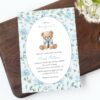 Cute Bear and Blue Flowers Baby Shower Invitation, Boy Baby Shower, Printable File, Edit Yourself, SH239