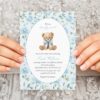 Cute Bear and Blue Flowers Baby Shower Invitation, Boy Baby Shower, Printable File, Edit Yourself, SH239