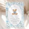Cute Bear and Blue Flowers Baby Shower Invitation, Boy Baby Shower, Printable File, Edit Yourself, SH239