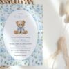 Cute Bear and Blue Flowers Baby Shower Invitation, Boy Baby Shower, Printable File, Edit Yourself, SH239