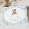 Cute Bear and Blue Flowers Thank You Card, Boy Baby Shower, Printable File, Edit Yourself, SH239