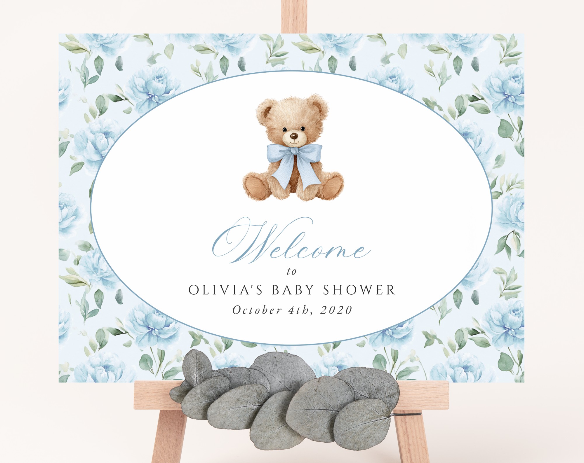 Cute Bear and Blue Flowers Welcome Sign, Baby Shower Sign, Boy Baby Shower, Printable File, Edit Yourself, SH239 Cute Bear and Blue Flowers Welcome Sign, Baby Shower Sign, Boy Baby Shower, Printable File, Edit Yourself, SH239