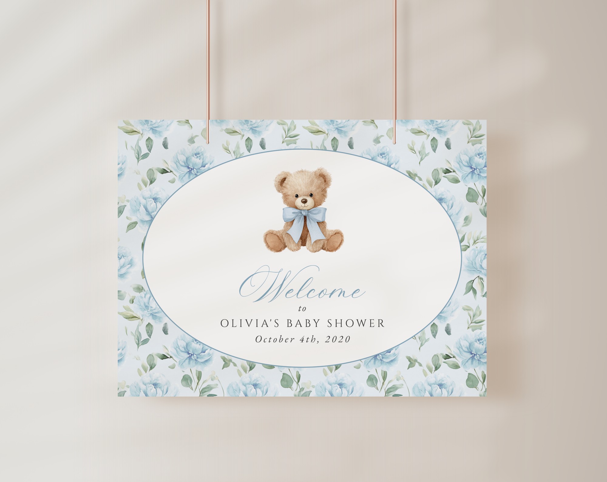 Cute Bear and Blue Flowers Welcome Sign, Baby Shower Sign, Boy Baby Shower, Printable File, Edit Yourself, SH239 Cute Bear and Blue Flowers Welcome Sign, Baby Shower Sign, Boy Baby Shower, Printable File, Edit Yourself, SH239