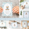 Cute Bear and Blue Flowers First Birthday Mini Bundle, Boy Birthday, Printable File, Edit Yourself, SH240