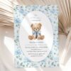 Cute Bear and Blue Flowers First Birthday Invitation, Birthday Stationery, Boy Birthday, Printable File, Edit Yourself, SH240