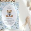 Cute Bear and Blue Flowers First Birthday Invitation, Birthday Stationery, Boy Birthday, Printable File, Edit Yourself, SH240