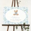 Cute Bear and Blue Flowers Welcome Sign, First Birthday, Boy Birthday, Printable File, Edit Yourself, SH240