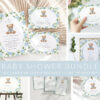 Baby Bear and Blue Flowers Baby Shower Mini Bundle, Boy Baby Shower, Printable File, Edit Yourself, SH241