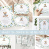 Baby Bear and Blue Flowers Baby Shower Mini Bundle, Boy Baby Shower, Printable File, Edit Yourself, SH241